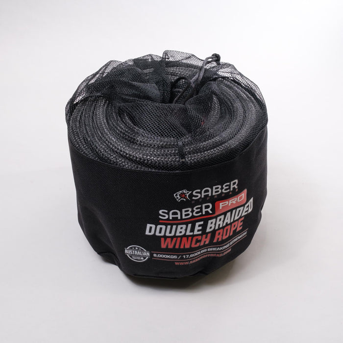 8,000KG - 10mm SaberPro Double Braided Winch Rope – 30m -Black